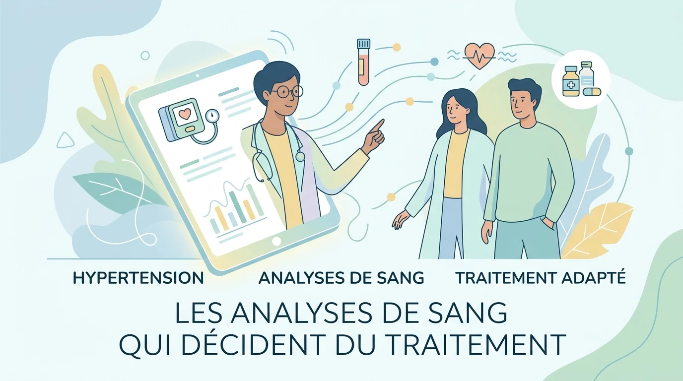 Bilan sanguin hypertension sur un compte rendu : kaliémie, créatinine, DFG et bilan lipidique servant à estimer le risque