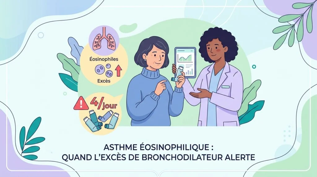 Tube de prélèvement sanguin et inhalateur illustrant le suivi biologique d'un asthme éosinophilique