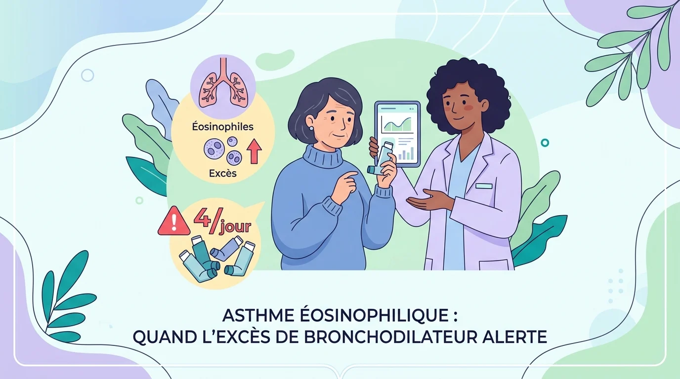 Tube de prélèvement sanguin et inhalateur illustrant le suivi biologique d'un asthme éosinophilique
