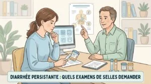 Prélèvement de selles préparé au laboratoire d'analyses pour explorer une diarrhée persistante chez l'adulte
