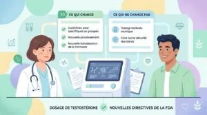 Tube de prélèvement du matin pour un dosage de testostérone posé près d'une ordonnance de laboratoire