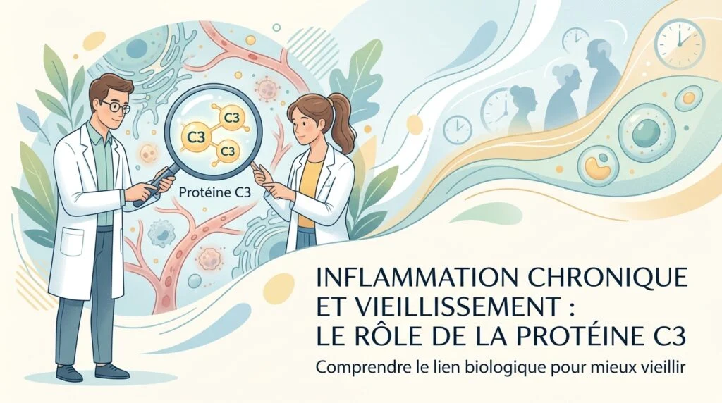 Tube de prélèvement et compte rendu d'analyse illustrant l'inflammation chronique et le marqueur C3 avec l'âge