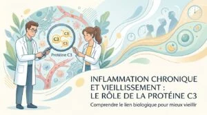 Tube de prélèvement et compte rendu d'analyse illustrant l'inflammation chronique et le marqueur C3 avec l'âge