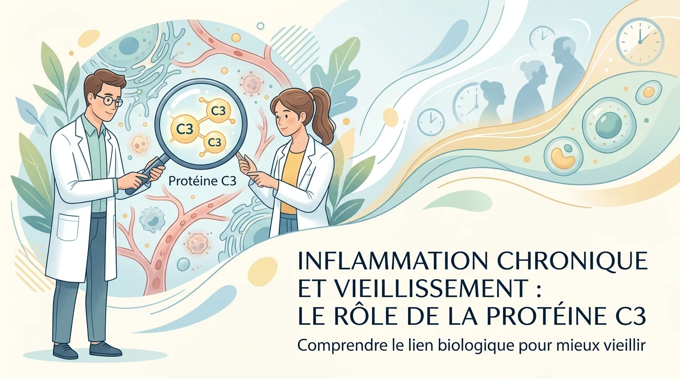 Tube de prélèvement et compte rendu d'analyse illustrant l'inflammation chronique et le marqueur C3 avec l'âge