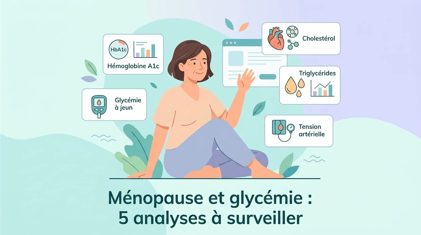 Ménopause et glycémie sur un compte rendu de laboratoire avec glycémie à jeun et hémoglobine glyquée