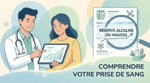 Réserve alcaline sur un compte rendu d'analyses, avec les bicarbonates, le calcium et le phosphore sanguins