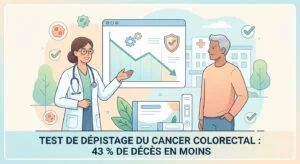 Kit du test de dépistage du cancer colorectal posé sur une table avec son enveloppe de retour au laboratoire