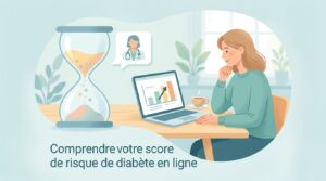 Test diabète en ligne réalisé à domicile avec un mètre ruban, une balance et un tensiomètre