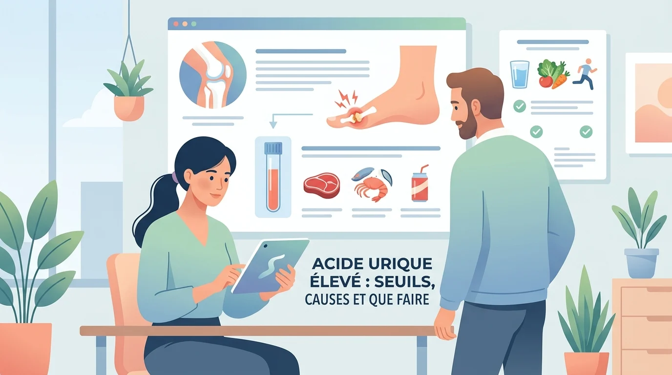 Compte rendu de prise de sang avec un acide urique élevé surligné à côté de la créatinine