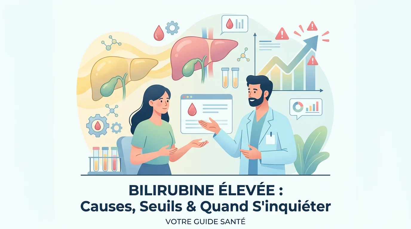 Compte rendu de bilan hépatique montrant une bilirubine élevée avec ses fractions libre et conjuguée