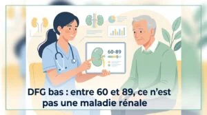 Résultat de prise de sang montrant un DFG bas en mL par minute pour 1,73 m²