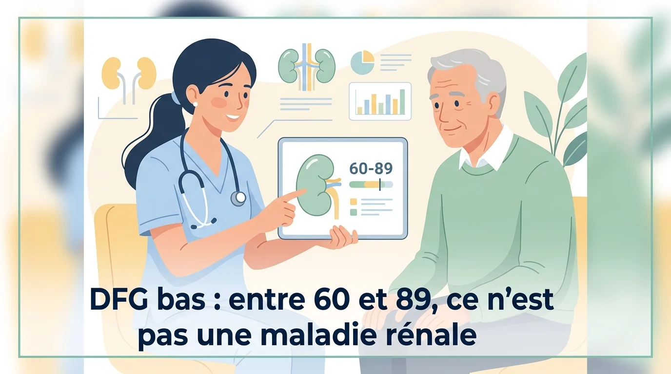 Résultat de prise de sang montrant un DFG bas en mL par minute pour 1,73 m²