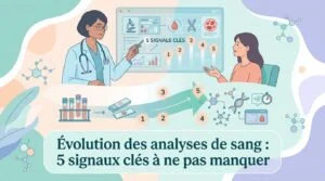 Médecin comparant l'évolution des analyses de sang d'un patient sur plusieurs comptes rendus de laboratoire successifs