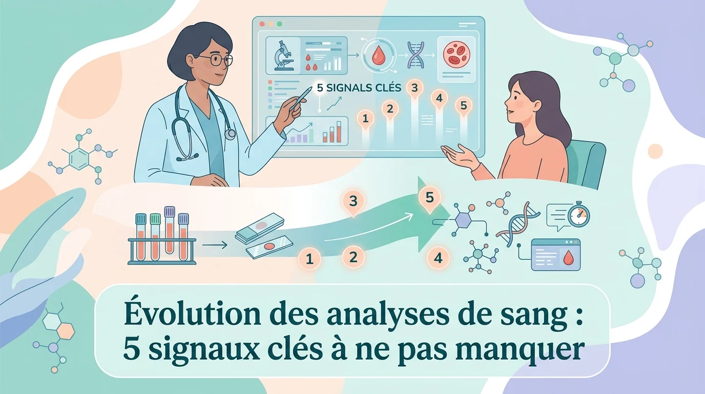 Médecin comparant l'évolution des analyses de sang d'un patient sur plusieurs comptes rendus de laboratoire successifs