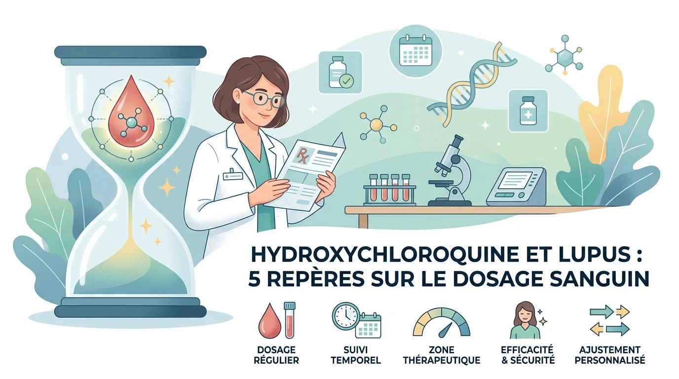 Prise de sang pour le dosage de l'hydroxychloroquine dans le suivi d'un lupus, tube et compte rendu de laboratoire
