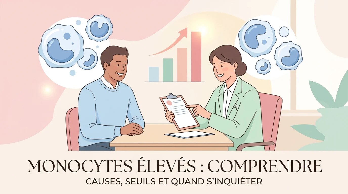 Compte rendu de prise de sang avec des monocytes élevés surlignés sur la formule leucocytaire