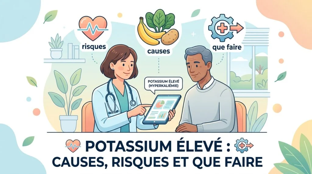 Compte rendu d'ionogramme sanguin avec un potassium élevé surligné à côté du sodium et de la créatinine