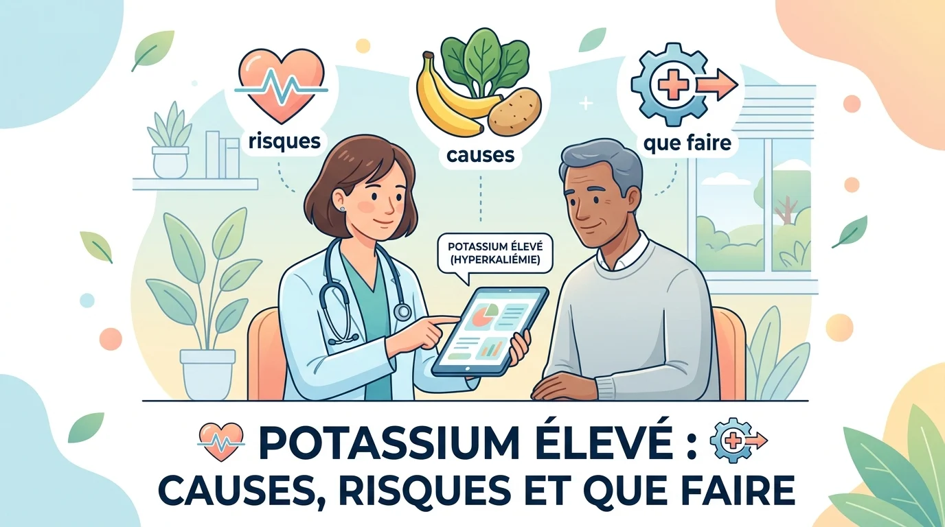 Compte rendu d'ionogramme sanguin avec un potassium élevé surligné à côté du sodium et de la créatinine