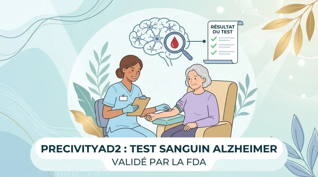 Tube de prélèvement du test précivityad2 posé sur un résultat d'analyse