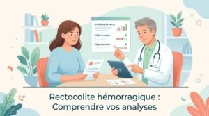 Tube de prélèvement sanguin et pot de recueil de selles utilisés pour explorer une rectocolite hémorragique