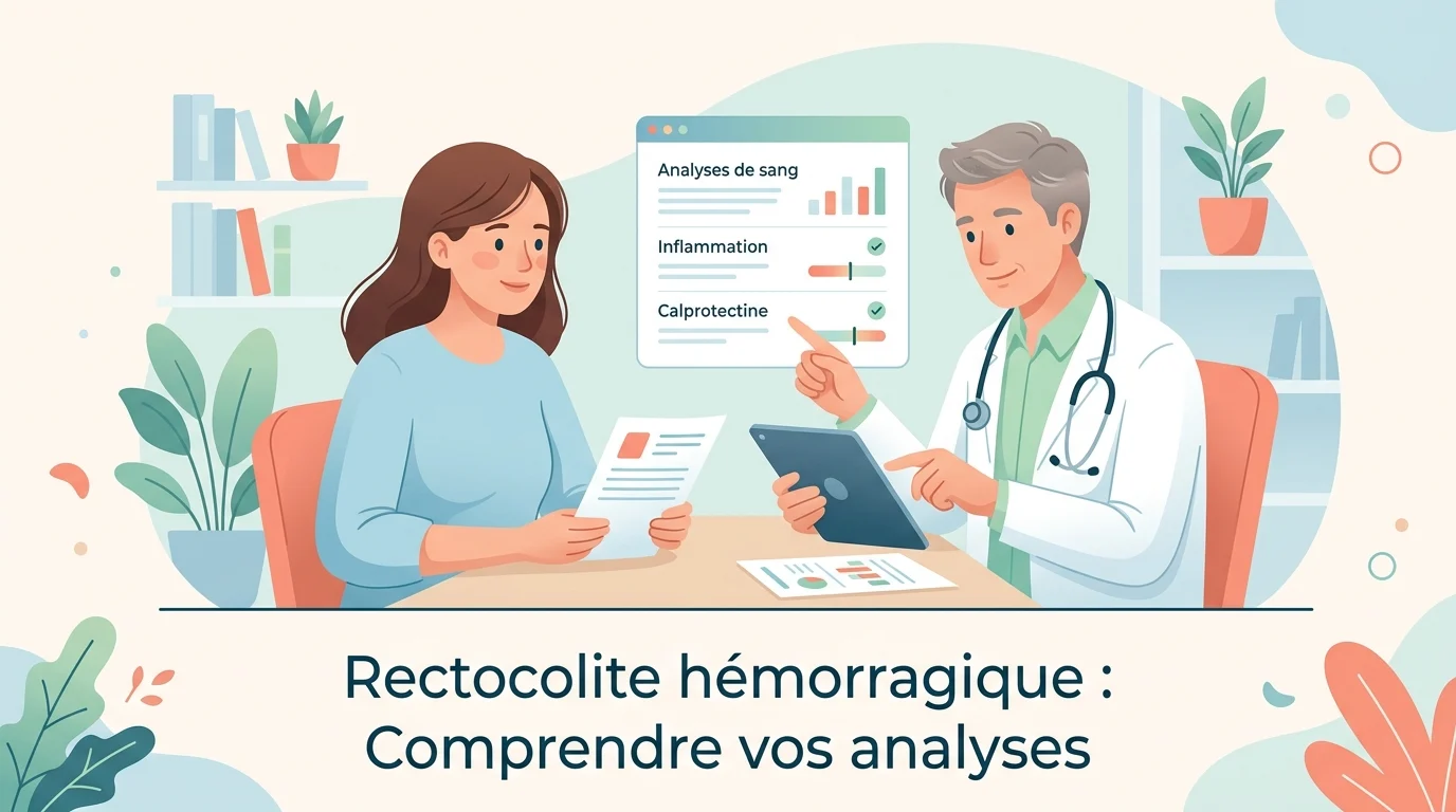 Tube de prélèvement sanguin et pot de recueil de selles utilisés pour explorer une rectocolite hémorragique