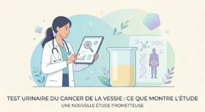 Flacon de recueil d'urine au laboratoire pour un test urinaire du cancer de la vessie après une hématurie