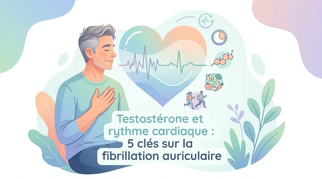 Tube de prélèvement sanguin et tracé d'électrocardiogramme illustrant testostérone et rythme cardiaque sur un compte rendu