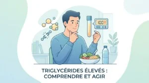 Tube de prélèvement et compte rendu d'analyses montrant des triglycérides élevés sur un bilan lipidique