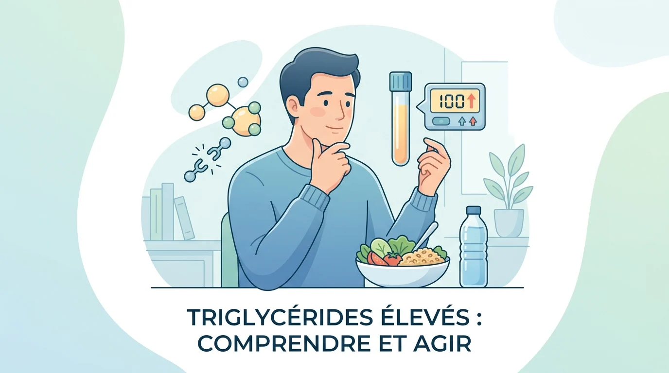 Tube de prélèvement et compte rendu d'analyses montrant des triglycérides élevés sur un bilan lipidique