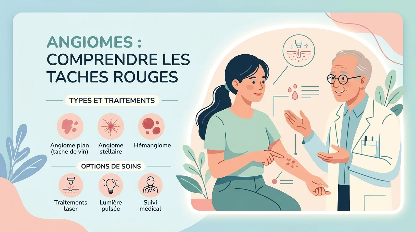 Angiome : tache rouge vasculaire sur la peau examinée par un dermatologue