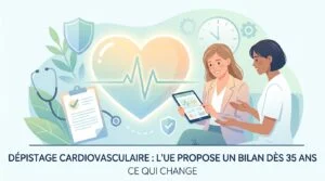 Dépistage cardiovasculaire en Europe : un médecin mesure la tension lors d'un bilan de santé du cœur