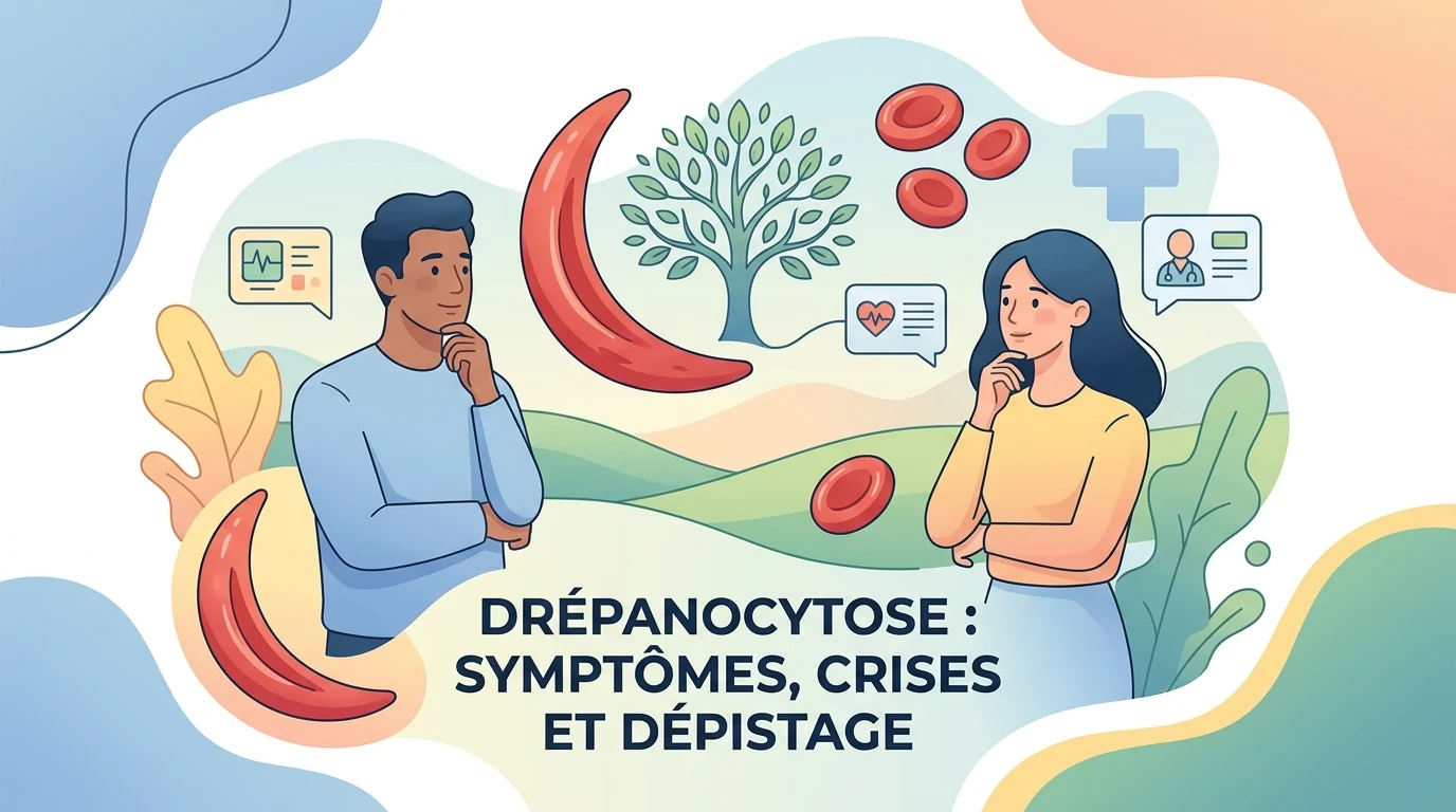Drépanocytose : globules rouges en forme de faucille parmi des globules rouges ronds vus au microscope