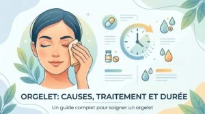 Orgelet sur le bord de la paupière inférieure, petite bosse rouge avec une pointe de pus à la base d'un cil