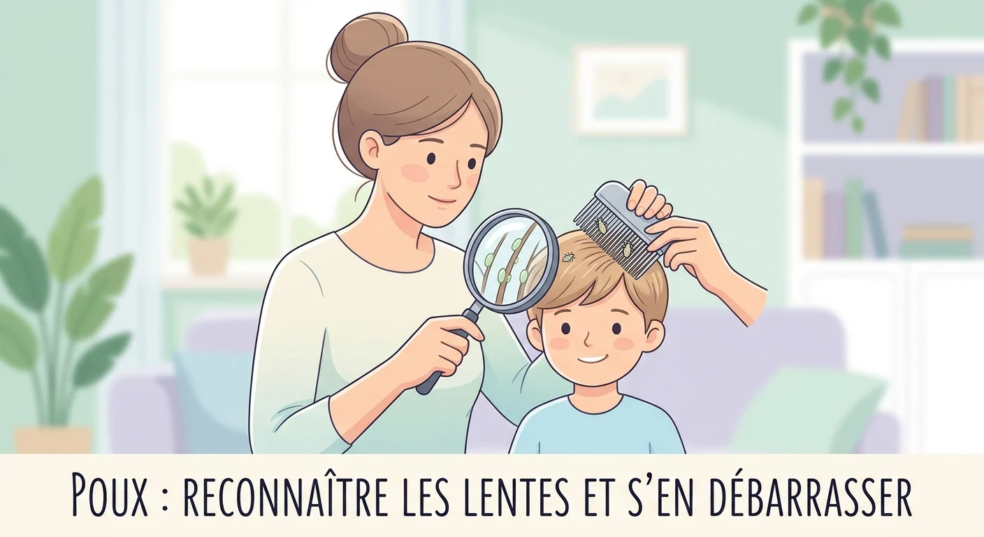 Poux : parent passant un peigne fin dans les cheveux mouillés d'un enfant pour repérer les lentes