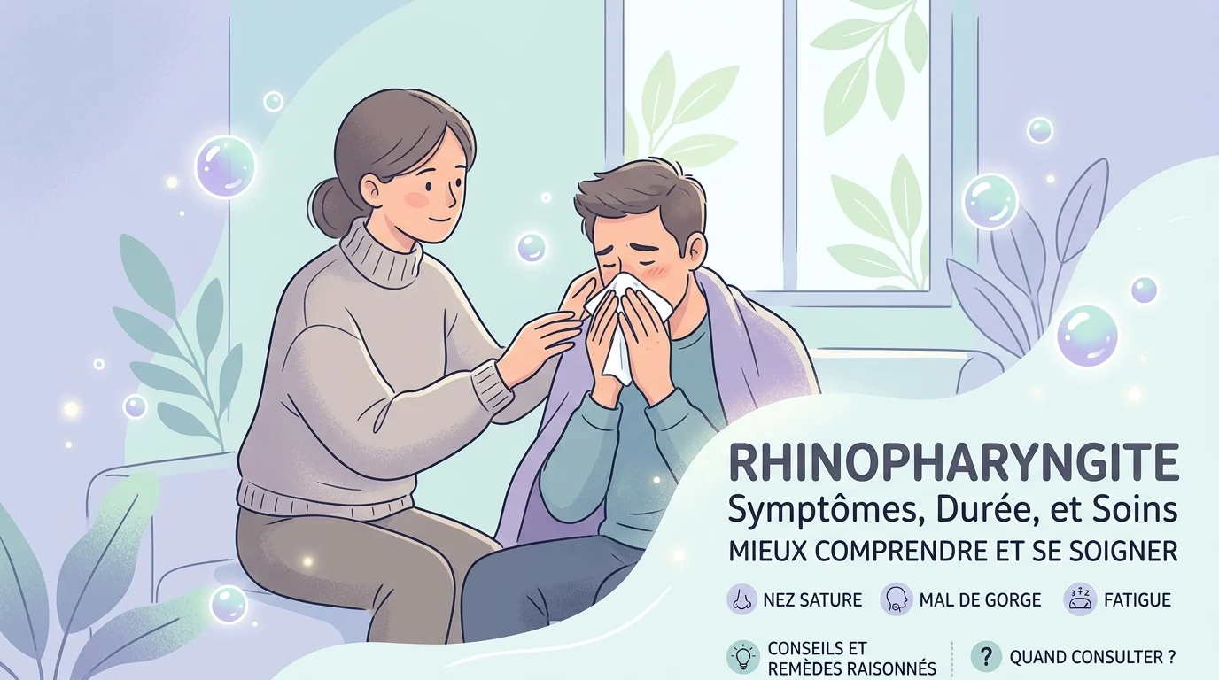 Rhinopharyngite : illustration d'un adulte enrhumé qui se mouche