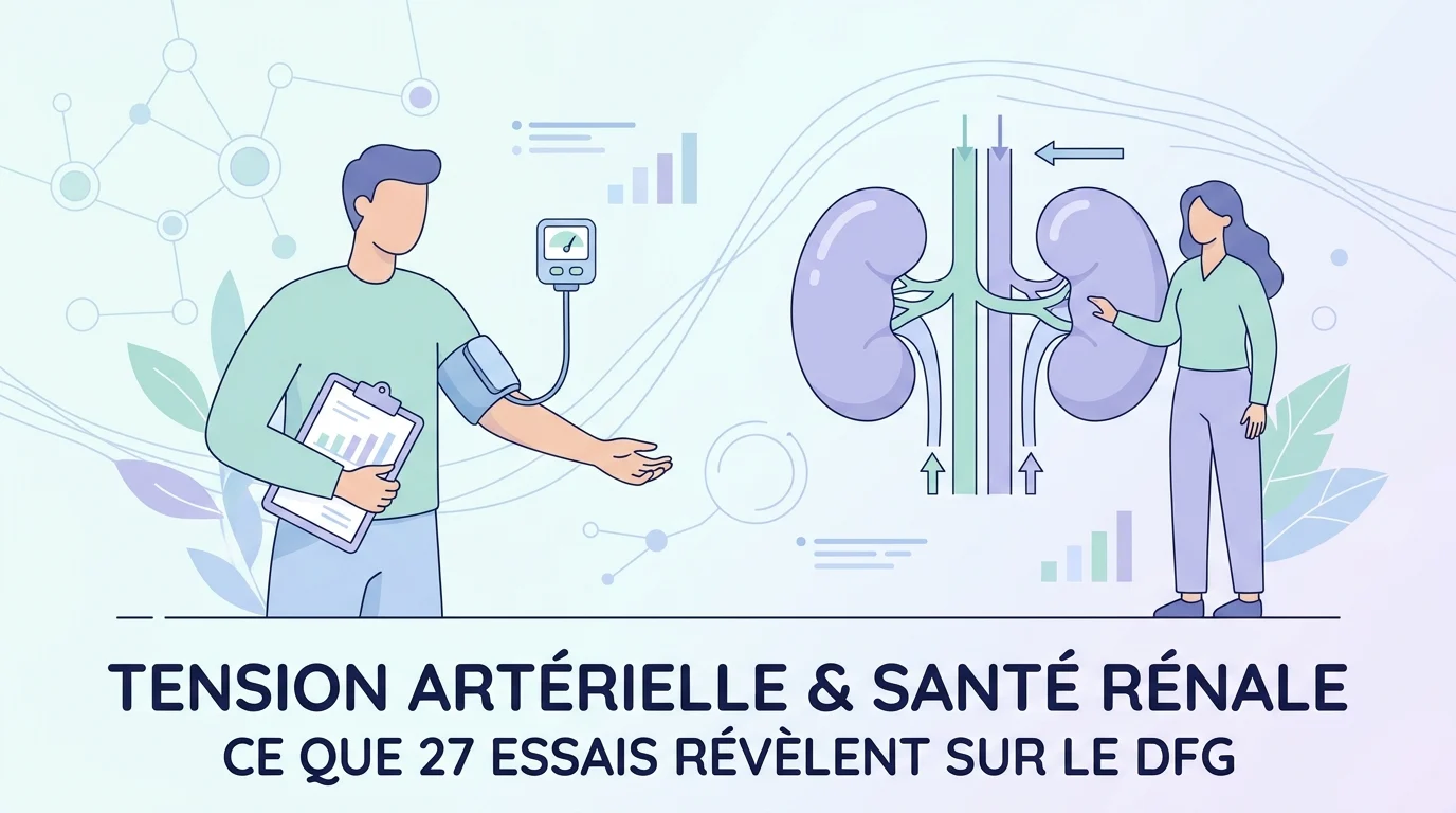 Tension artérielle et fonction rénale illustrées par un tensiomètre et un bilan rénal